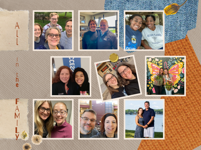 A collage of pictures of family members who work at Heartland