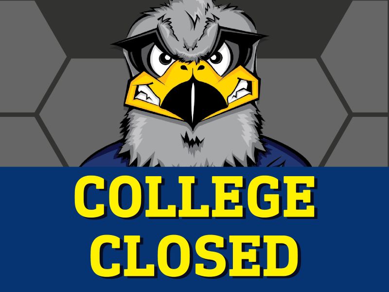 A graphic of Hunter Hawk with the words College Closed