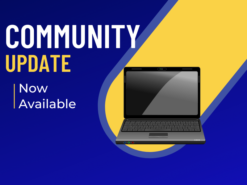 A graphic of a computer and the words Community Update