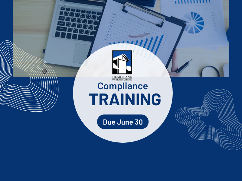 An image of a desktop and the words compliance training due June 30