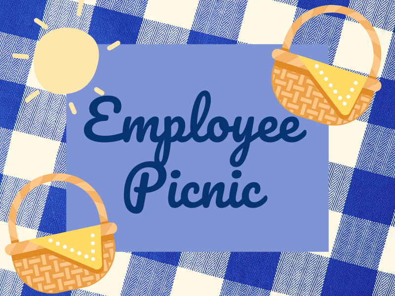 A graphic of a checkered tablecloth and picnic basket