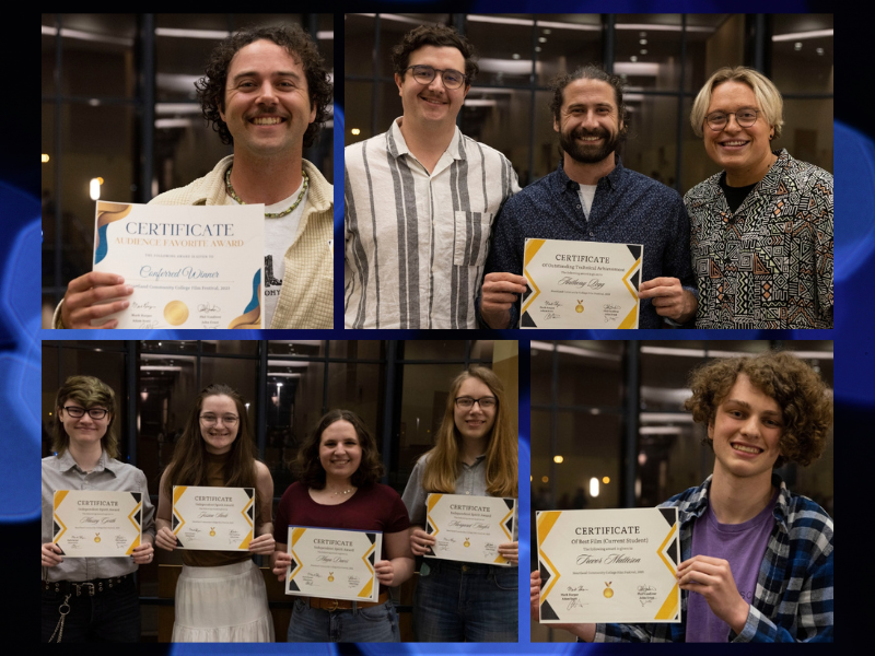 Pictures of Film Fest winners with their certificates