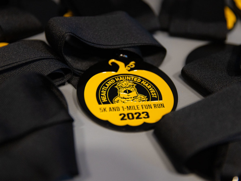 A picture of a medal with a pumpkin on it