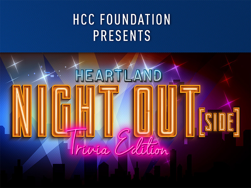 A colorful image that looks like stage lights and the words Heartland Night Out[side]