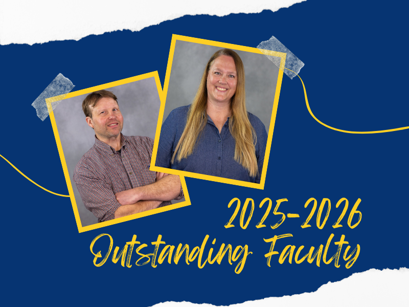 two faculty members with the words outstanding faculty 2026