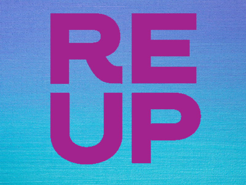 The words ReUp on a blue background