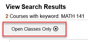 Open Classes button highlighted in red in View Search Results